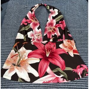 Tommy Bahama Brown Pink Tropical Lily Floral Halter Tankini Swim Top Womens